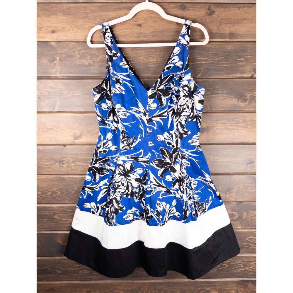 Lauren Ralph Lauren Floral Fit Flare Dress Blue Black White Size 14